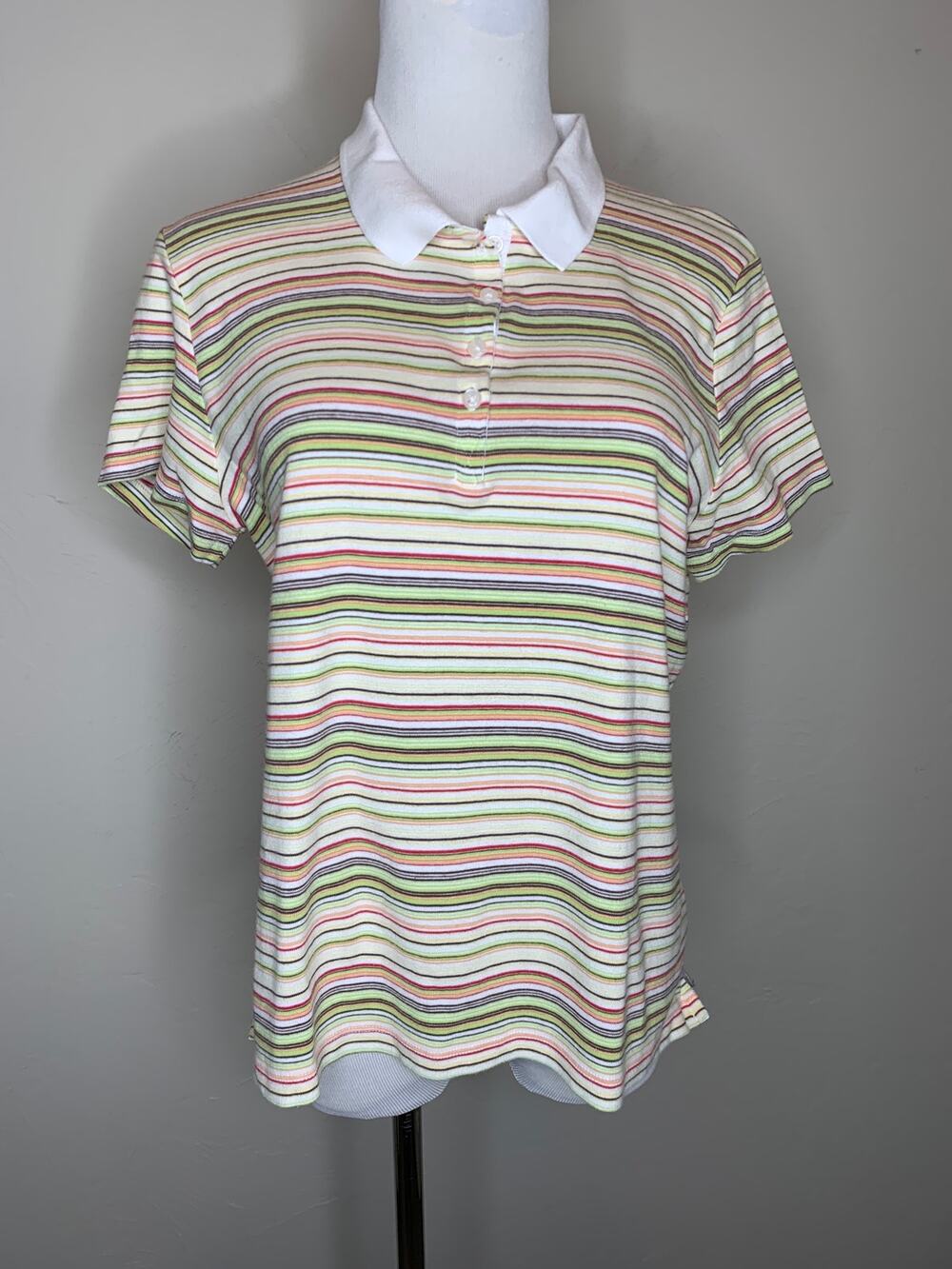 Vintage Yellow Striped Polo Shirt Sz Large 14/16